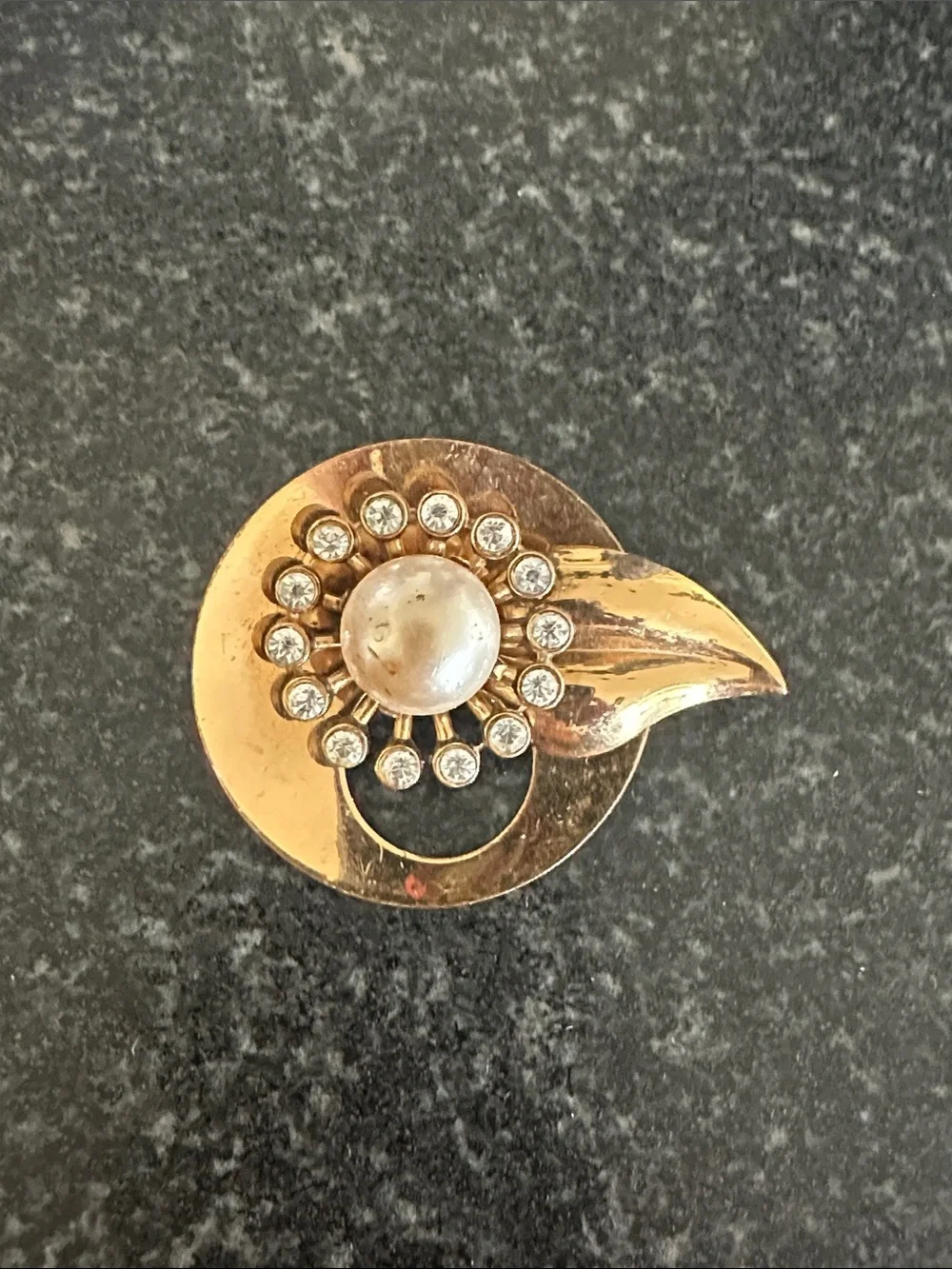 Coro Gold-Tone Faux Pearl and Crystal Floral Brooch